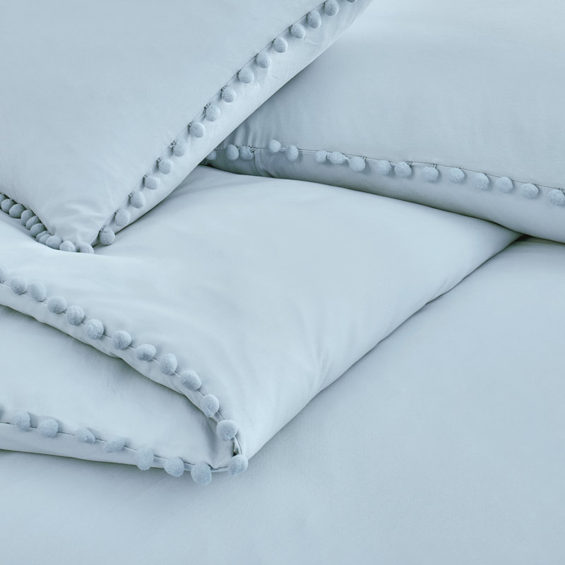 Pom Pom Oversized Microfiber Duvet Cover Set by Southshore Fine Linens, Twin/Twin XL Duvet Cover + 1 Queen Sham, Light Blue