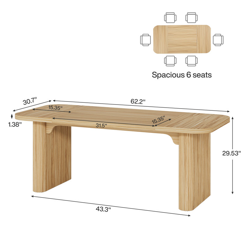 63-Inch Wood Modern Dining Table, Natural