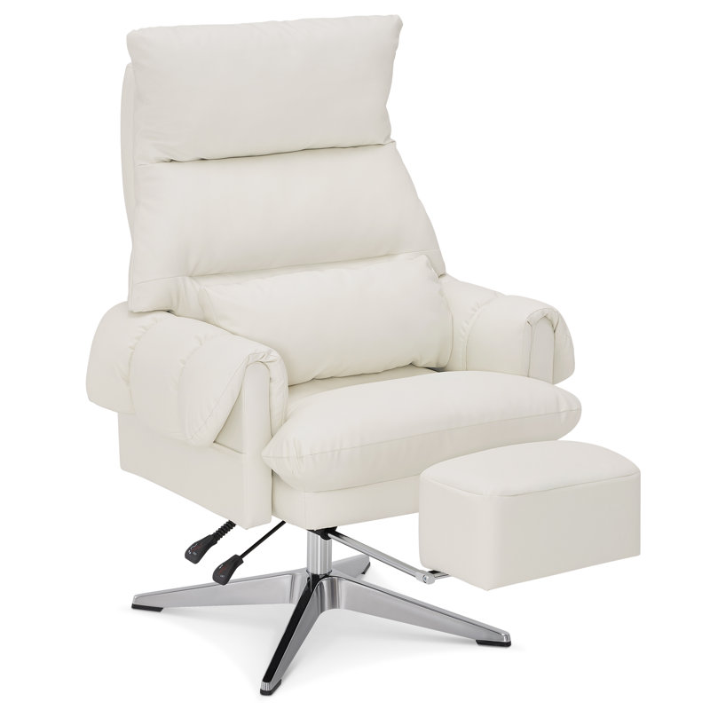 Reclining Facial Beauty Chair with 360°Swivel and Adjustable Footrest, Faux Leather