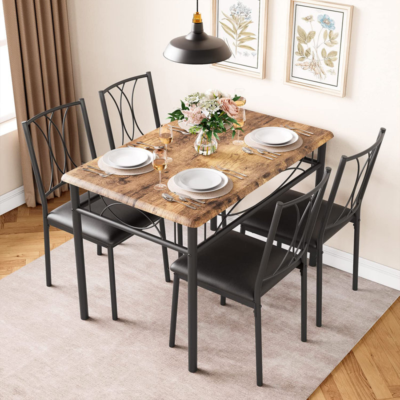 Ensemble de table de salle à manger pour 4 personnes, table de cuisine et chaises pour 4 personnes, ensemble de table de salle à manger pour 4 personnes, ensemble de petites tables de cuisine rectangulaires avec 4 chaises rembourrées pour appartement, 