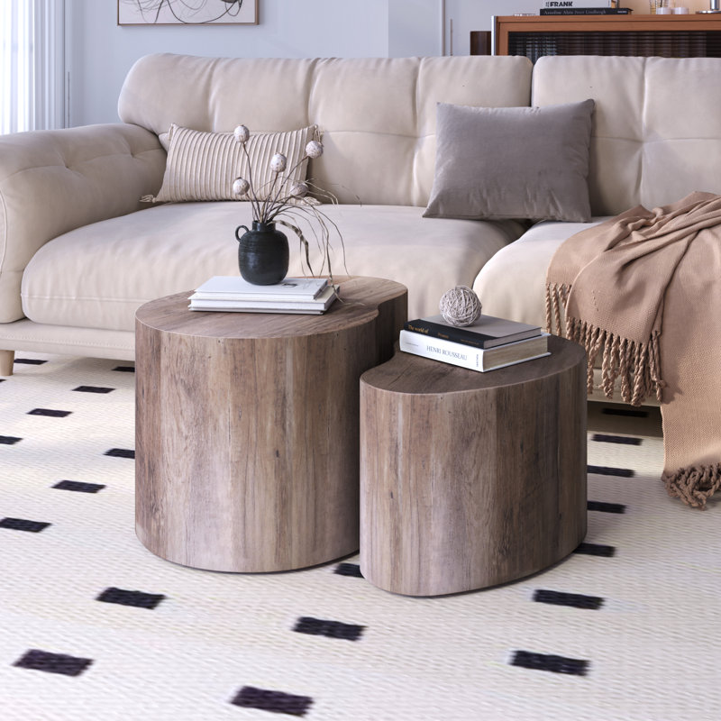 Ensemble de 2 tables basses gigognes modernes pour salon, Brun