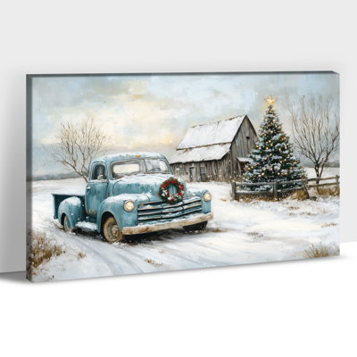 Abiel - impression de scène de camion d'hiver bleu rétro, décorations de Noël de maison de campagne de vacances, affiche d'art mural chrétien, toile prête à accrocher pour la cuisine du salon, 12 po x 16 po