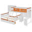 Lit superposé simple au-dessus d'un lit double en bois avec bureau, tiroirs, tablettes et armoire, lumière DEL (blanc + orange)