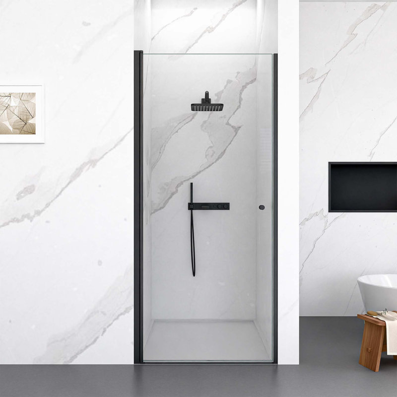 Porte de douche 72 "H 72" avec cadre pivotant sans cadre et verre trempé de 1 po d'épaisseur (6 mm), Noir mat