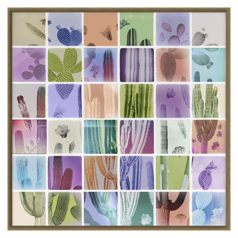 Analog Cacti Print by THE Studio, Oak Framed, 40" H x 40" W