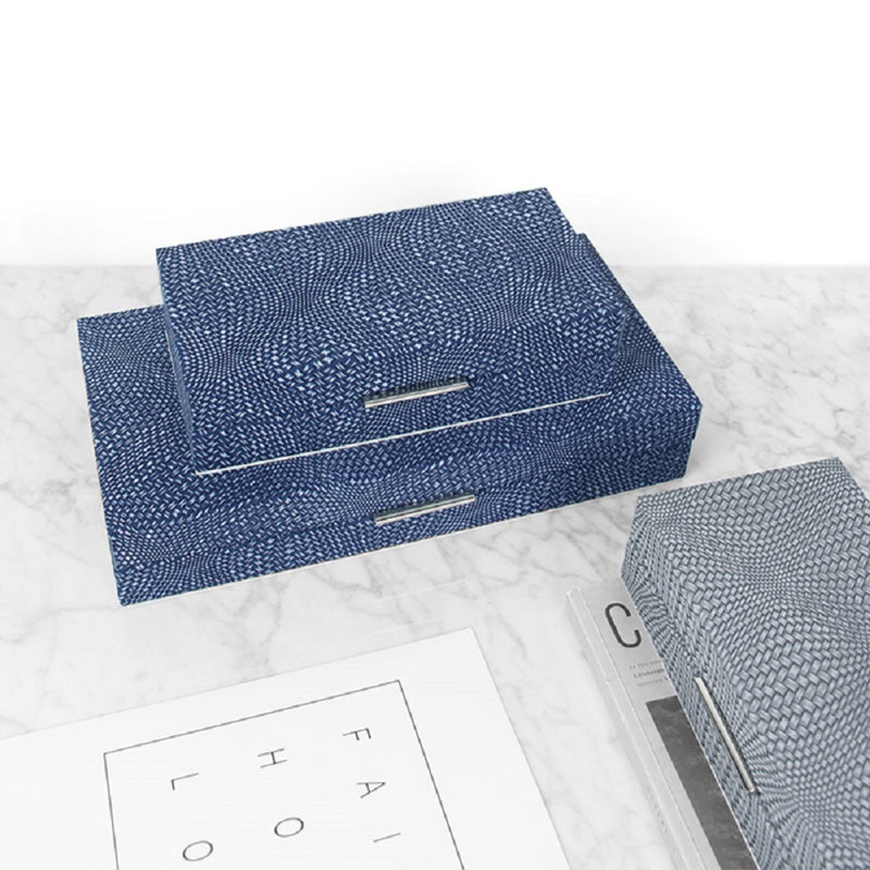 Boîte à bijoux en faux cuir tissé, Grand - bleu