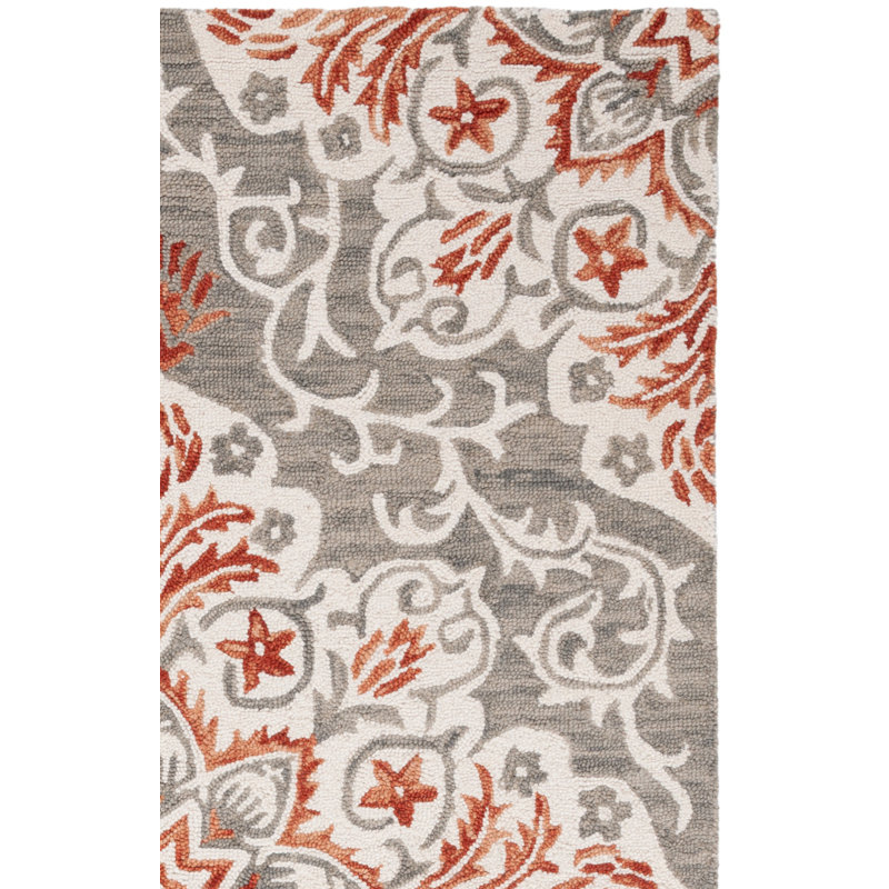 Oltiana Hand Tufted Wool/Cotton Floral Rug in Rust/White/Gray, Rectangle 6' x 9'