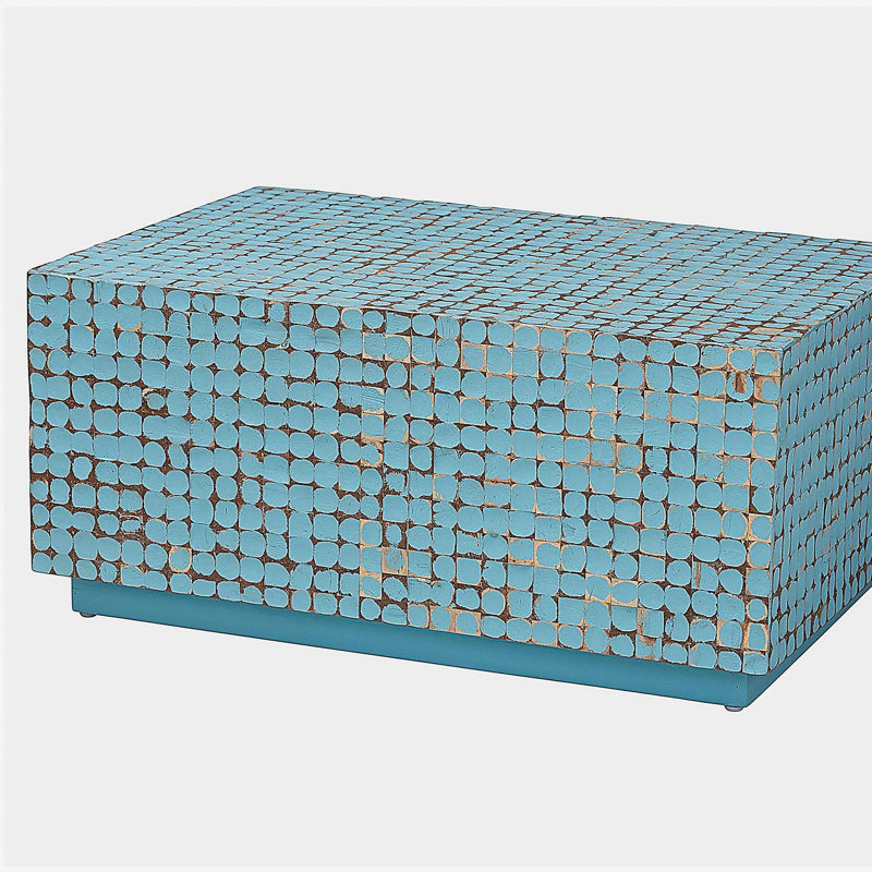 Table basse bohémienne en noix de coco bleue et bois d'acacia