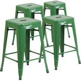 Commercial Grade Metal Counter Height Stool Set Of 4, Backless Indoor/Outdoor Stackable Barstools With Square Seats