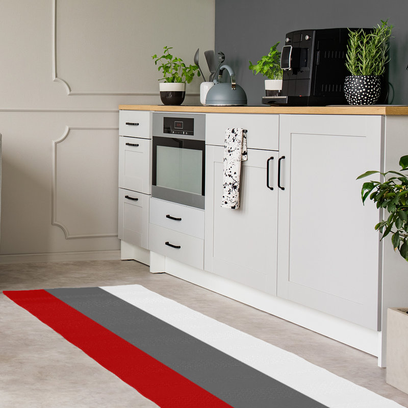 Tapis rouge/gris, Tapis de couloir 2 pi 6 po x 8 pi