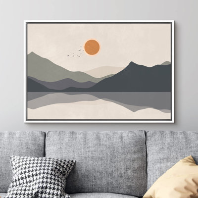 "Pastel Mountain Lake Reflection Nature Wilderness Illustration Modern Art Decor Boho Minimal" sur toile