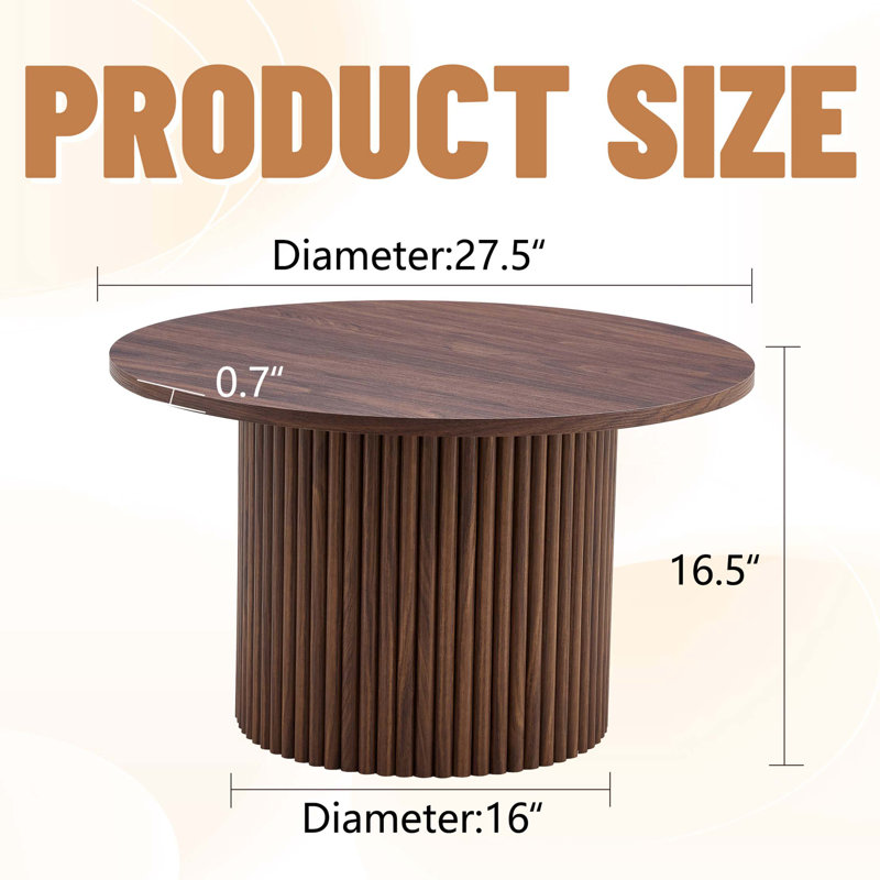 Une table basse circulaire moderne d'un diamètre de 27,5 pouces interprète l'esthétique et la fonctionnalité de la maison. Matériau en panneau de fibres à densité moyenne, conception de pied de table cylindrique