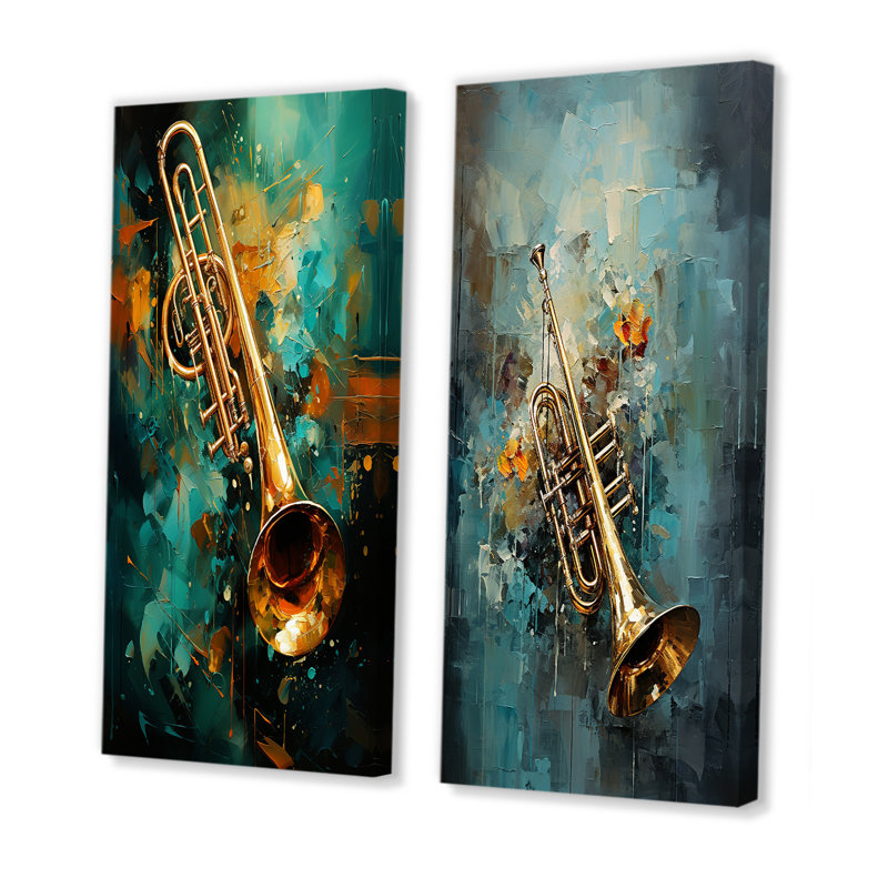 Trombone Tribute Jazzed Jade - ensemble de 2 reproductions d'art sur toile, Toile tendue, H 28 po x l 25 po