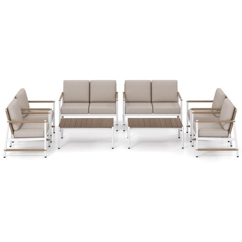 8 Pcs Patio Furniture Set Patio Loveseat Sofa With 2 Coffee Tables 4 Single Couch