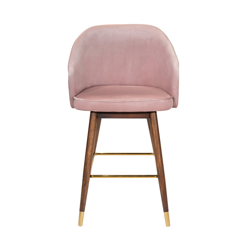 28'' Velvet Upholstered Bar Stool with Rubberwood Legs, Pink
