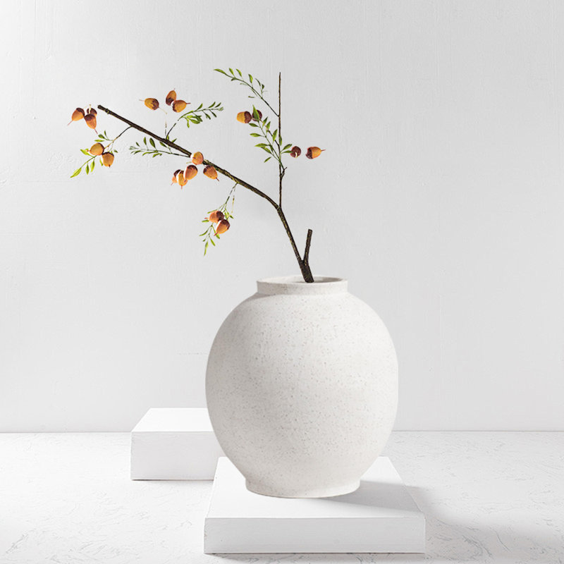 Vase en céramique blanche, vase de plancher rond pour la décoration intérieure, H 10,8 po x l 10,4 po x P 10,4 po