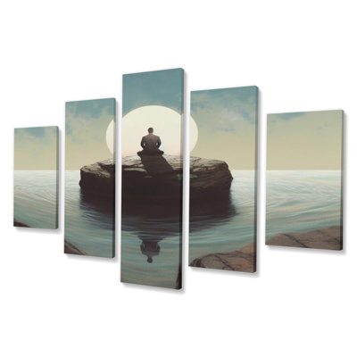 Mindfulness Gracious Woman Sunset Meditation I - Meditation Wall Decor - 5 Panels