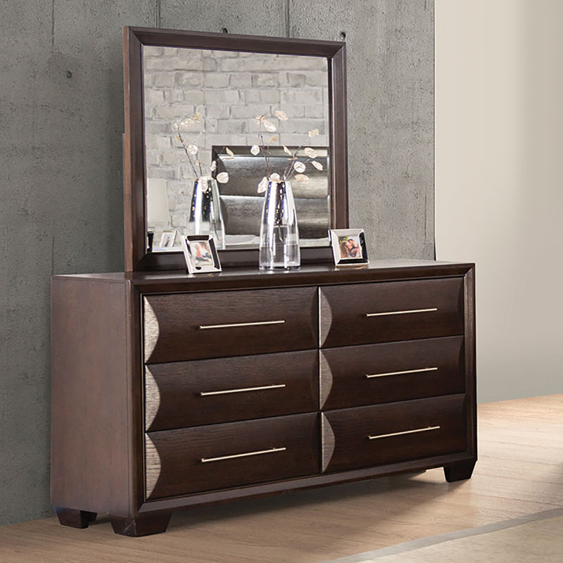 Brookline 6-Drawer Dresser With Mirror, Brown