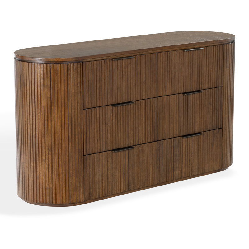 Commode cannelée à 6 tiroirs, Chêne moyen