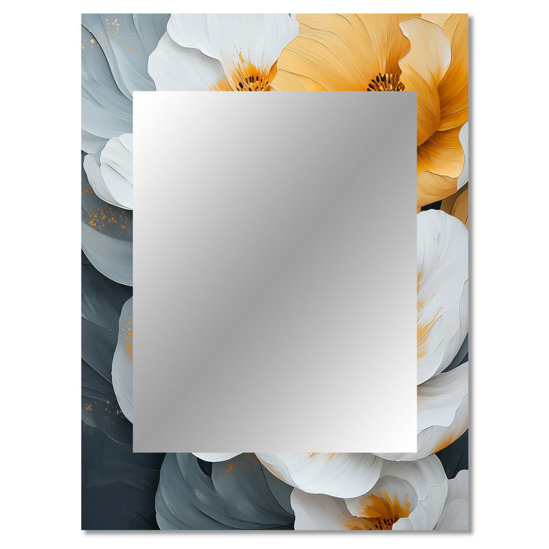 Petals Of Velvet Wildflowers Yellow IV - Wildflowers Mirror, Traditional Unique Wall Mirror, Printed Metal Art, 40" x 30"
