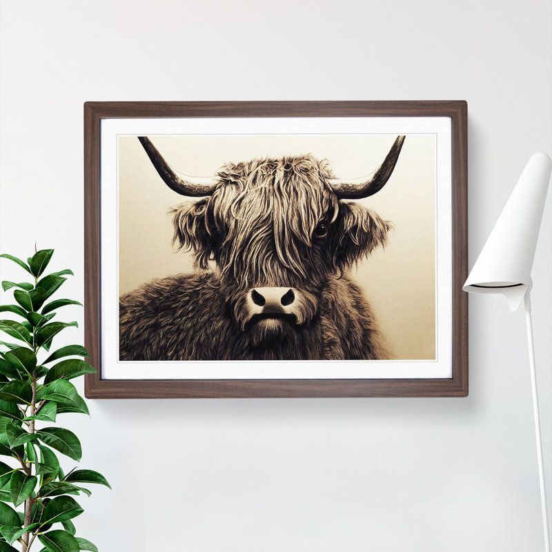 Highland Cow View Vol.3 - Framed Print, 46cm H x 64cm W x 2cm D, Walnut