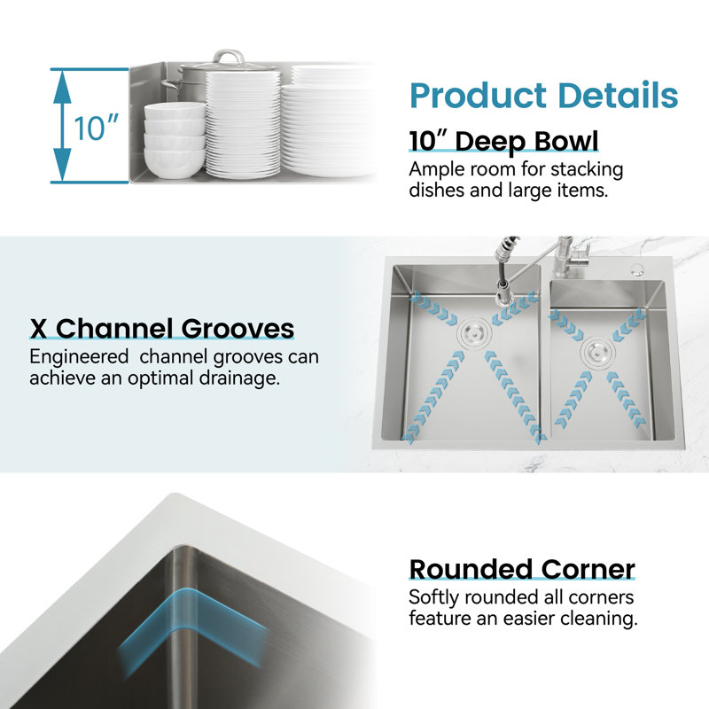 Handcrafted Overmount Double Bowl Kitchen Sink