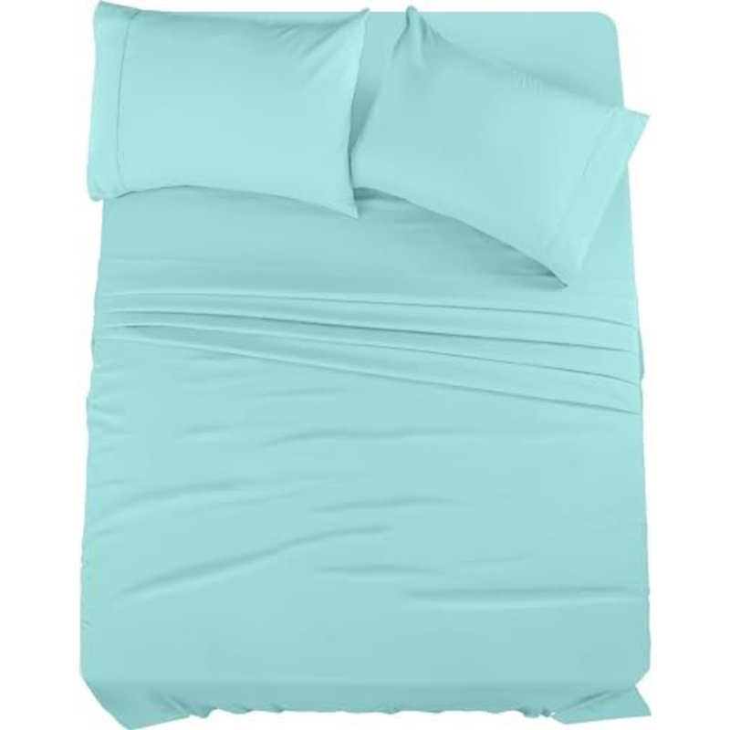 Ensemble de draps - literie 4 pièces - microfibre brossée - résistante au rétrécissement et à la décoloration - facile d'entretien (double, bleu spa)
