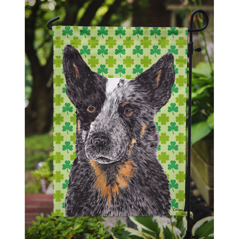 Drapeau de jardin à 2 côtés st. patrick day trèfle, Bouvier australien (gris et noir)