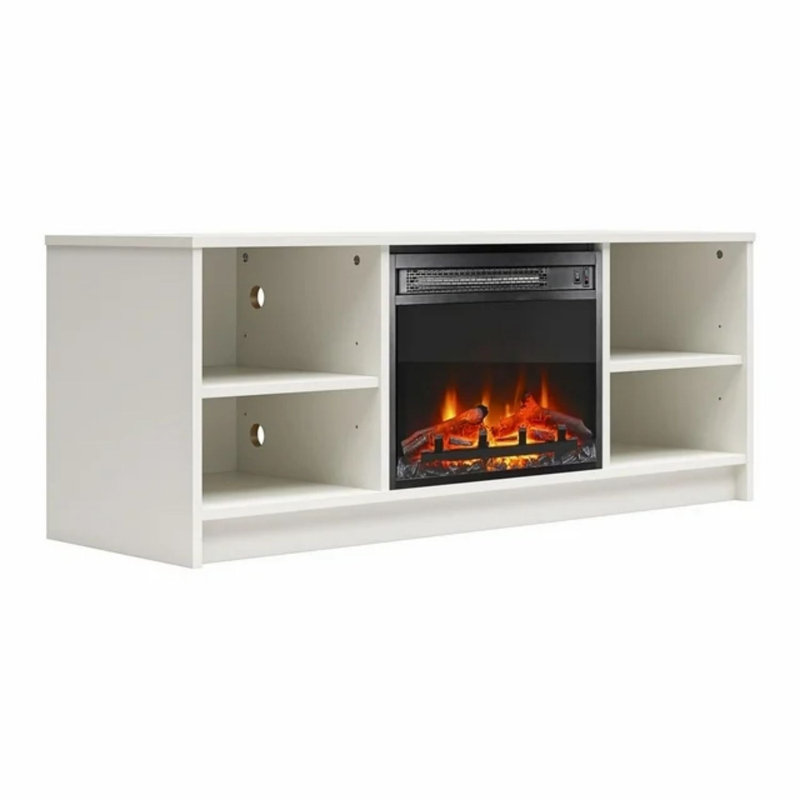 Meuble télé avec foyer pour téléviseur de 55 po ou moins, blanc, Blanc
