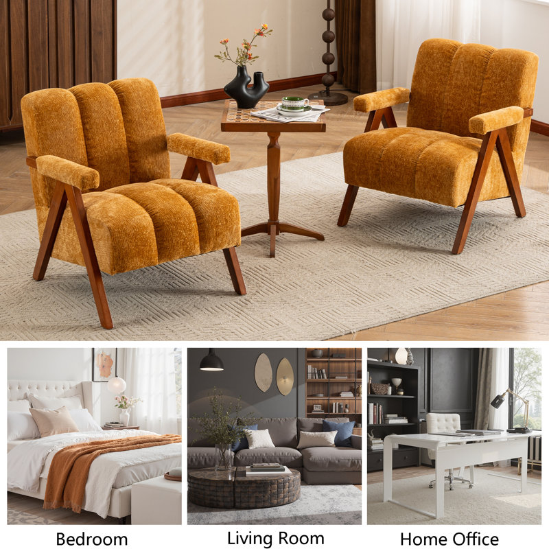 Mid Century Modern Armchair With Channel Tufted(Set Of 2), Camel