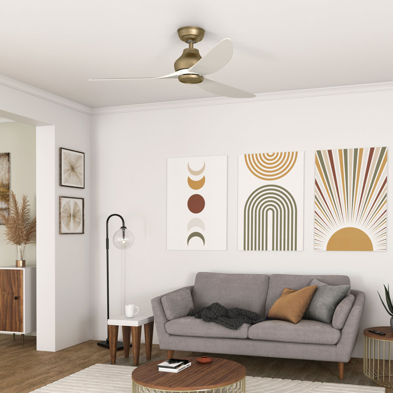 Casablanca 52 inch Eyla ENERGY STAR® Damp Rated Ceiling Fan and Wall Control and Handheld Remote, Brushed Gold