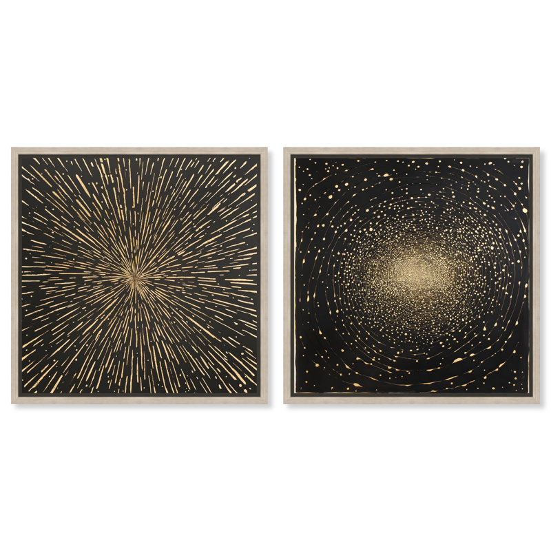 «Primal Golden Vortex Duo», reproduction d'art sur toile par Art Remedy, cadre en chêne naturel, 12 x 12, H 13 po x l 13 po