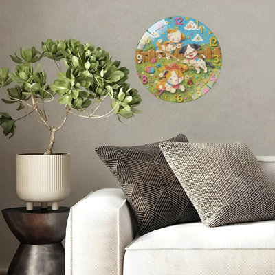 Numbers On Puppy Clock Face Art - 12'' Modern Glass Wall Clock