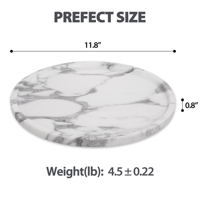 Guein Round Natural Marble Tray, Arabescato