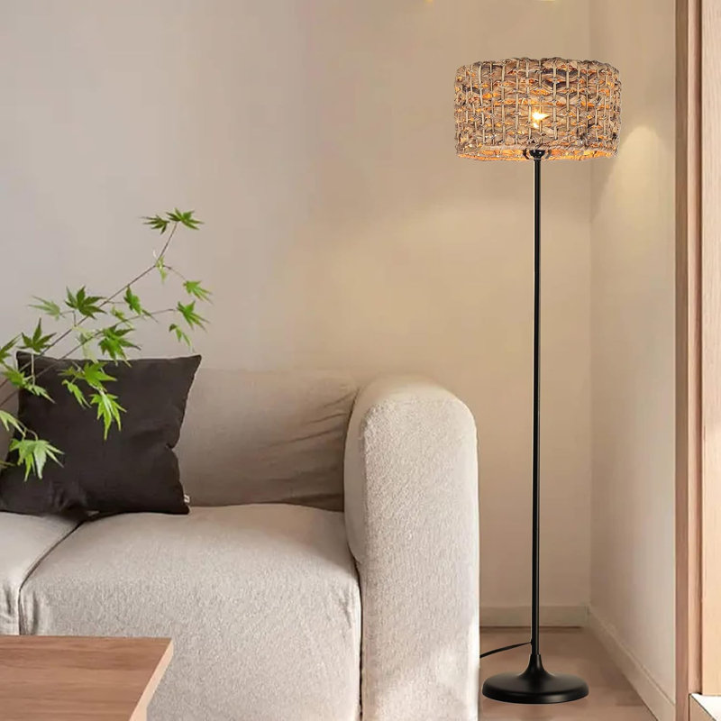 Modern 59" Rattan Lampshade Standard Floor Lamp With Foot Switch
