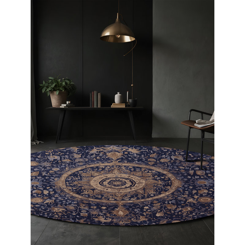 Machine Washable Black Area Rug, Round 3'