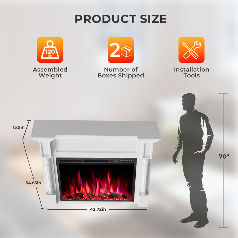 Meuble télé 55 po pour foyer électrique 750 W / 1500 W, flamme réglable, minuterie 8 heures, télécommande, Blanc