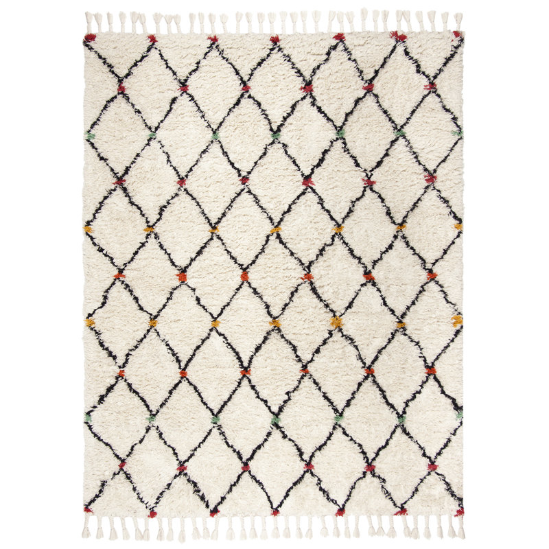Powell Hand Tufted Nz Wool/Cotton Southwestern Rug in Ivory/Black, Rectangle 8' x 10'