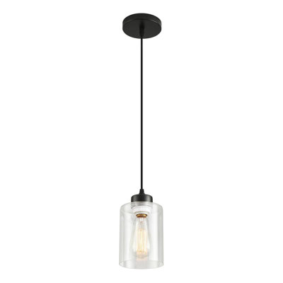 Modern Black Farmhouse Pendant Light with Glass Shade
