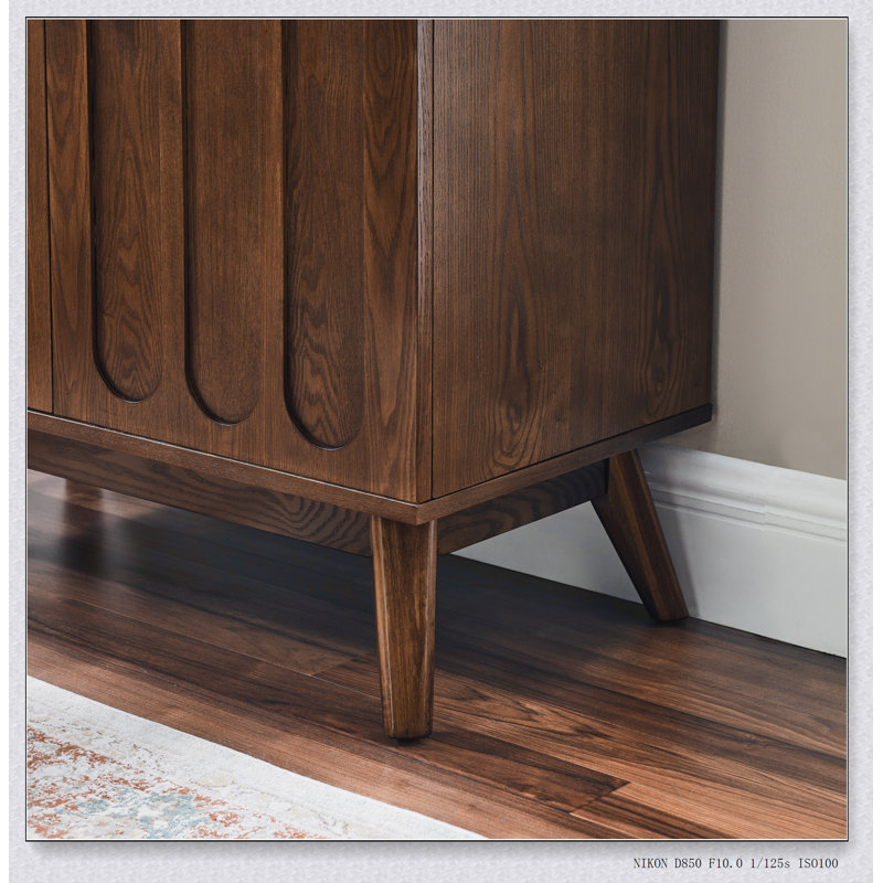Mid Century Modern Fluted Sideboard Cabinet with Wood Legs