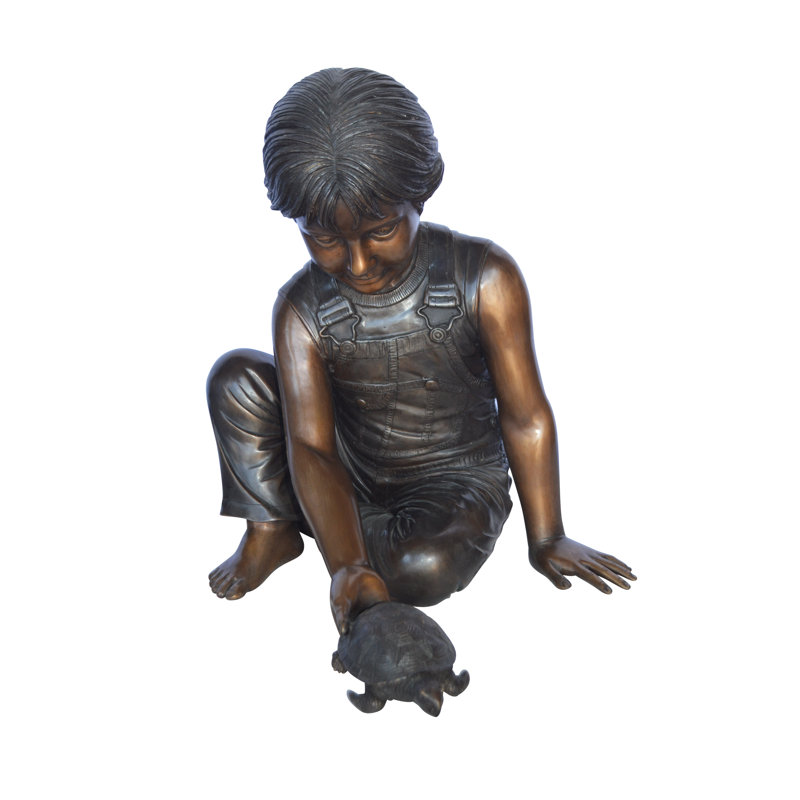 Bronze Boy Push Turtle Fountain