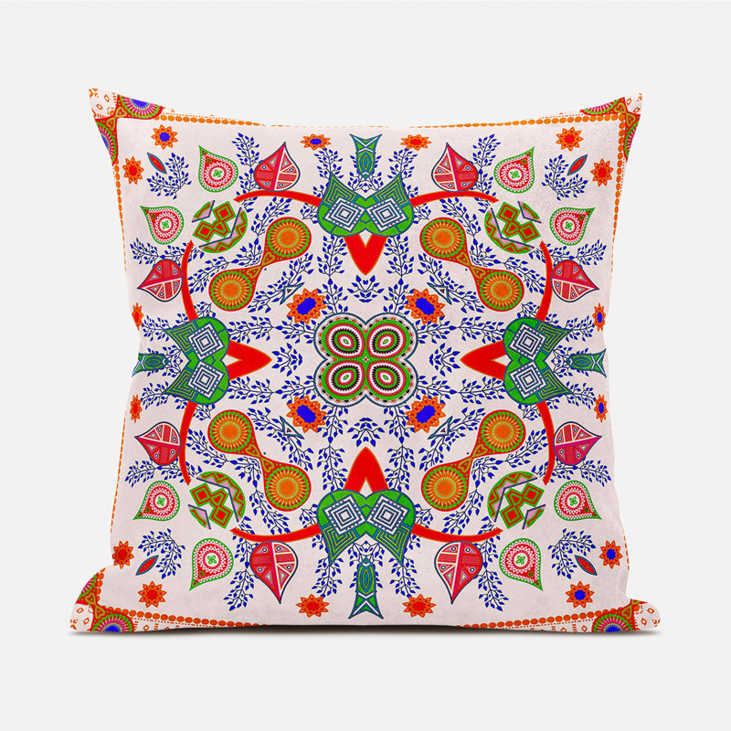 Housse et insert de coussin décoratif en polyester pour l'intérieur et l'extérieur, 20 po x 20 po, Blanc / rouge / orange