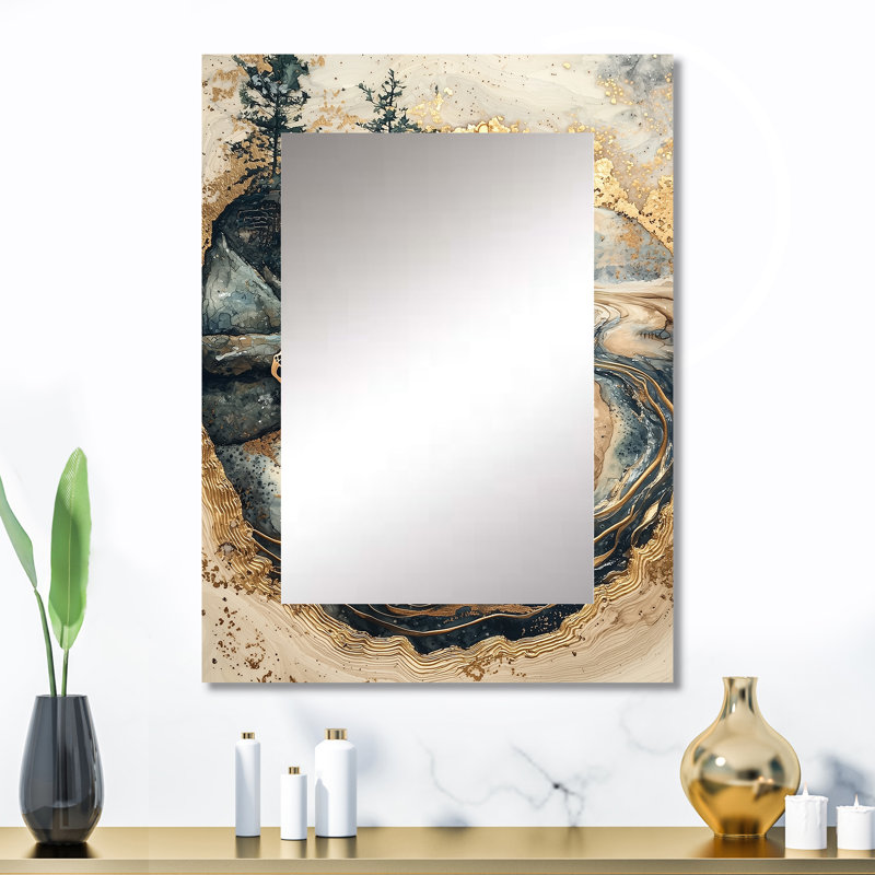Tortue sur un paysage de forêt - miroir décoratif tortue, miroir mural vert, impression sur métal, 32 po x 24 po