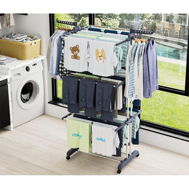 Séchoir à linge standard en acier inoxydable, H 67,7 po x l 49,6 po x P 19,7 po, Gris