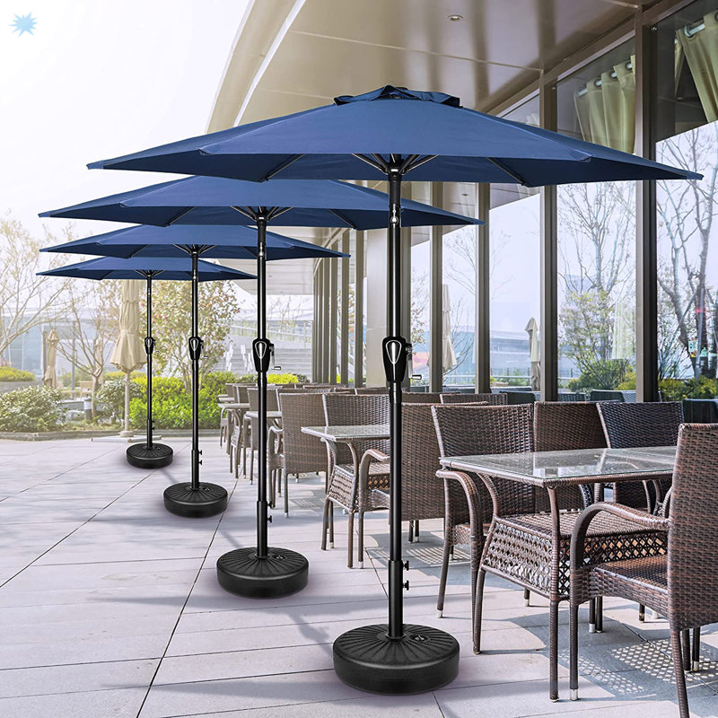 Parasol de table pour l'extérieur avec bouton-poussoir, H 90,09 po x l 90,09 po x P 89,83 po, Bleu