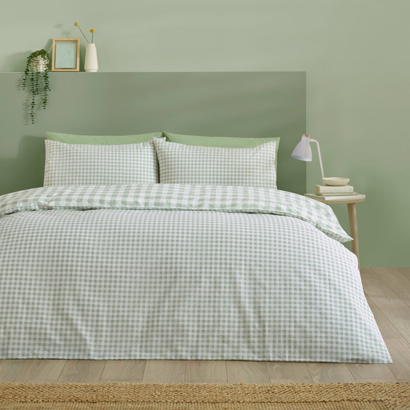 Bamford Gingham Check Reversible Duvet Cover Set, Double, Green