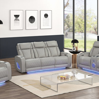 Ensemble de salon inclinable 3 pièces avec cadre en bois et fonction de massage Fortuner