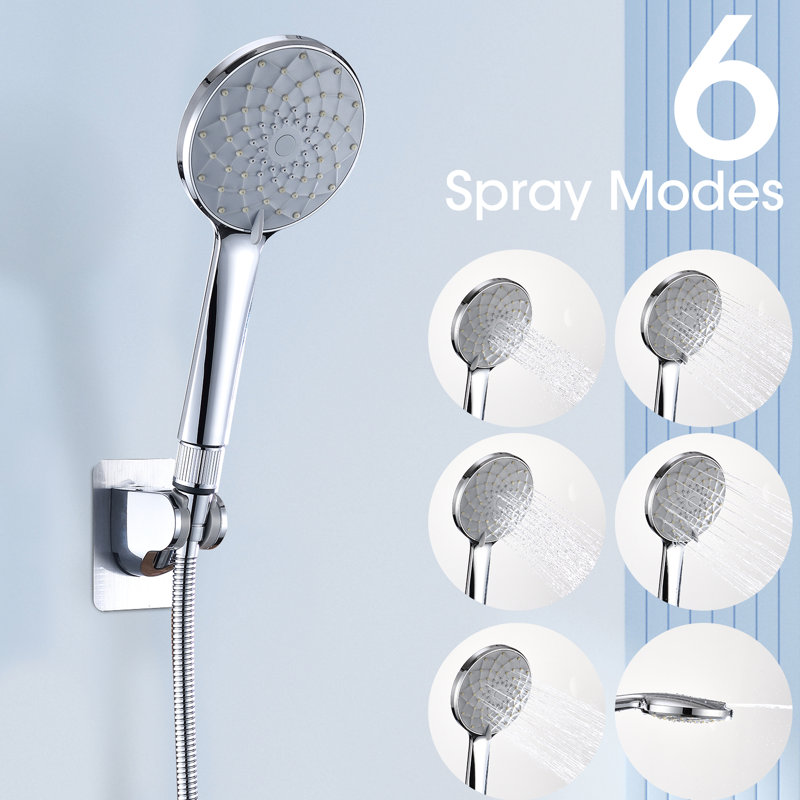 Ensemble de pomme de douche: pluie de 10 pouces et portatif avec 11 bras, 6 réglages, conception de fuite, acier inoxydable corrosif, ensemble carré mural de 10 po: modes d'extension de 11 po de hauteur, autonettoyant, anti-fuite,
