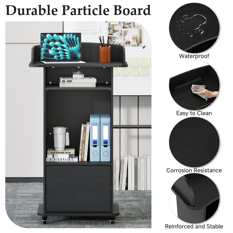 Podium mobile avec armoire de rangement, lutrin ergonomique avec armoire de rangement