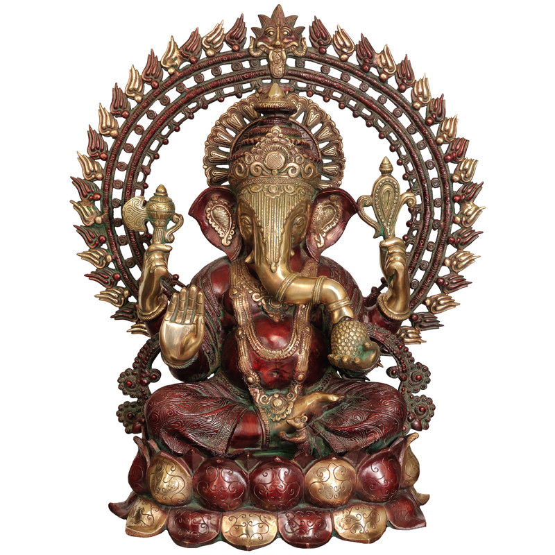 Grand Ganesha assis sur lotus avec Prabhavali et Kirtimukha